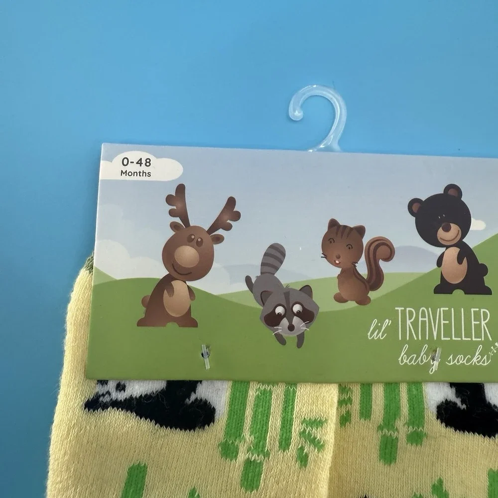 Lil Traveller Baby Socks Panda Bamboo Print Yellow 0–48 Months New